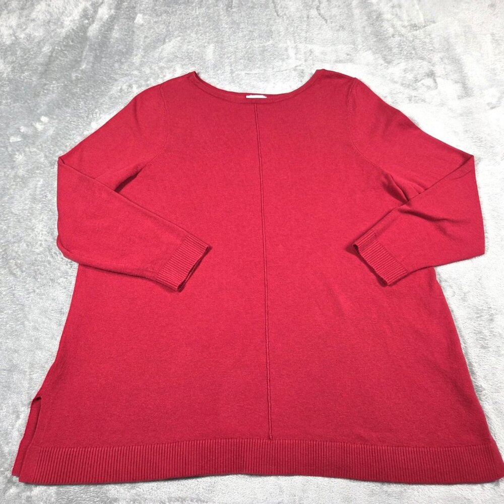 J Jill Sweater 2X Red Lightweight Preppy Boat Neck Tunic Top Nautical